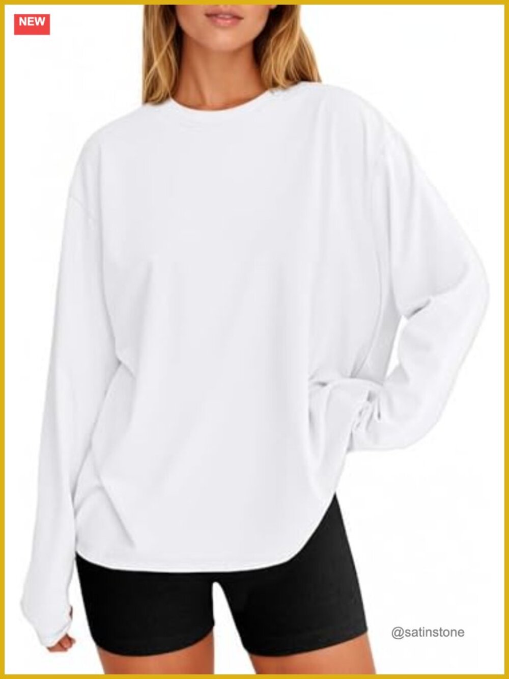 Womens Oversized Long Sleeve Crew Neck Tee Relaxed Fit Y2K Basic Top